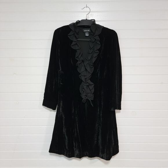 Focus Vintage Y2K Gothic Ruffle Cardigan Size 4 Velvet Whimsigoth Vamp Grunge - Picture 1 of 6